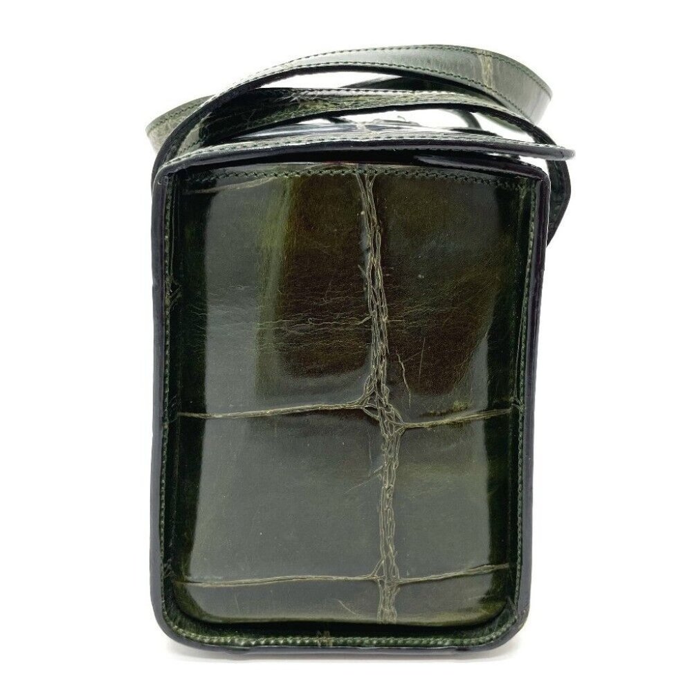 AUTHENTIC CELINE Croco embossed vintage Vanity box type Hand Bag Leather Green - Picture 4 of 8
